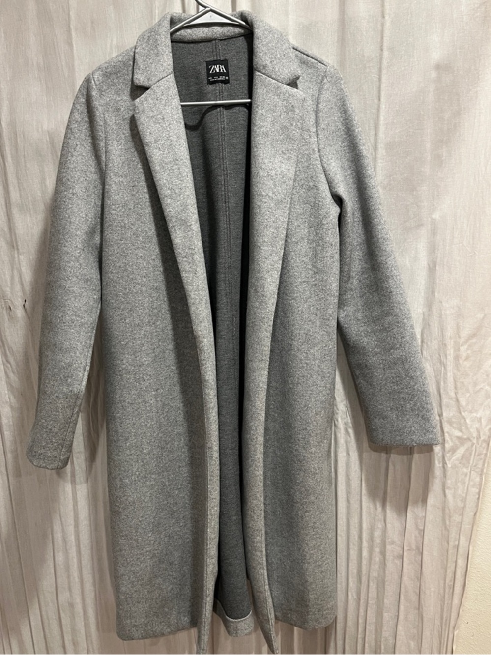 ZARA Light Gray Open Front Long Trench Coat